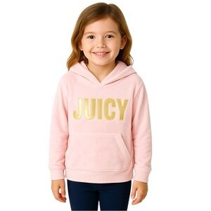 Juicy Couture Kids Light Pink Velour Hoodie with Gold Logo – Size 7